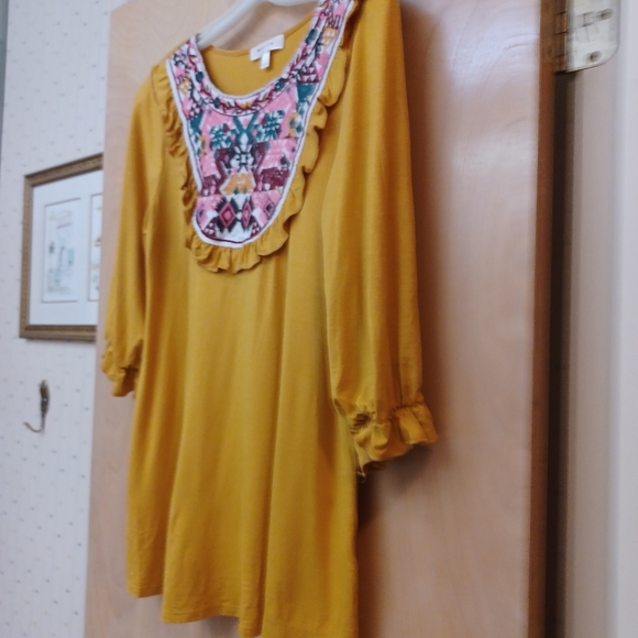 Yellow Boho Ruffle Embroidered Top S Boho Hailey and Co. - Picture 4 of 11